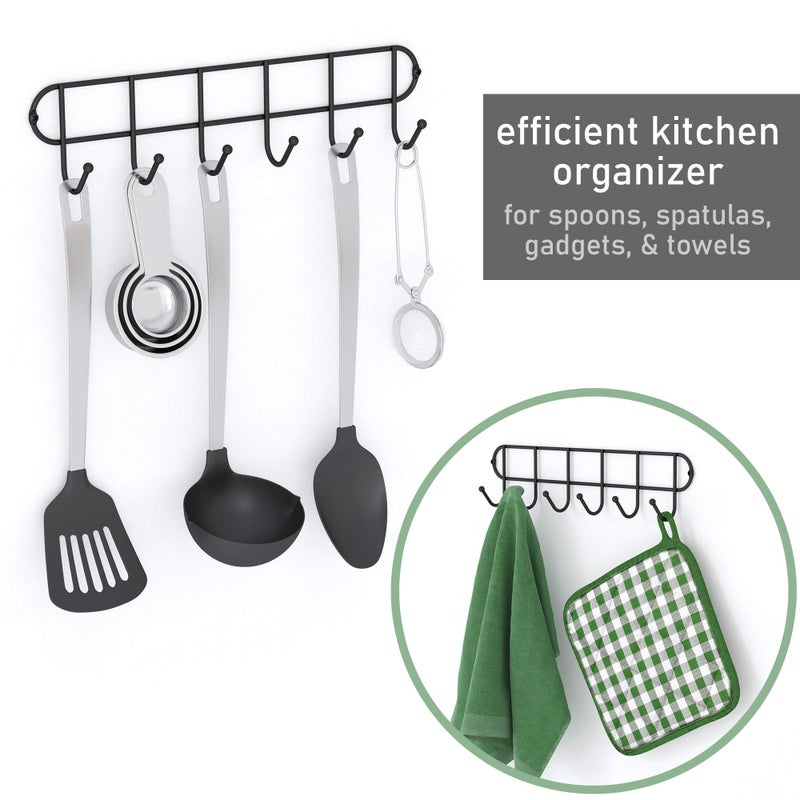 Tibres - Farmhouse Coffee Cup and Mug Rack Door or Wall Mounted - Rustic Kitchen Utensil Rack with Hooks for Spoon Spatula and Towel - Small Cup and Mug Holder - Black - Set of 2 - Image 4